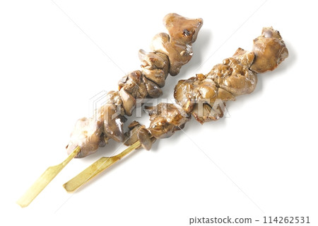 Yakitori and liver photographed on white background 114262531