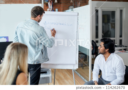 talented leader of the team sharing with his knowledge talented leader of the team sharing with his knowledge 114262670