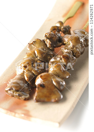 Yakitori and liver photographed on white background Yakitori and liver photographed on white background 114262971