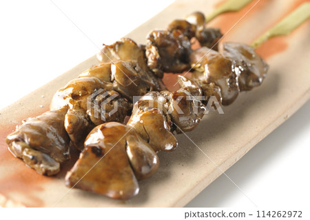 Yakitori and liver photographed on white background 114262972