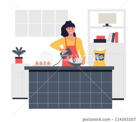 People cooking at kitchen, chef woman with mixer People cooking at kitchen, chef woman with mixer 114263207