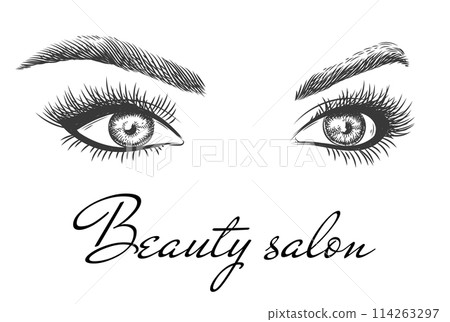 Female eyes. Beauty salon poster art design with beautiful woman eyes 114263297
