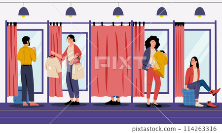 Clothing shop with people man and woman buying Clothing shop with people man and woman buying 114263316