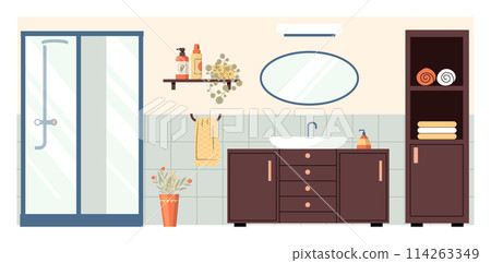 Cartoon bathroom interior for apartment design flat Cartoon bathroom interior for apartment design flat 114263349