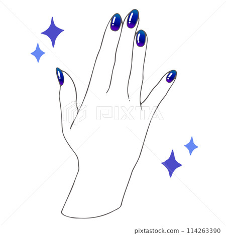 有藍色漸層指甲的女人的手 114263390