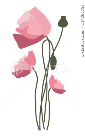 Abstract red poppy flowers in flat design. Blooming herbal plant with buds. Vector illustration isolated. Abstract red poppy flowers in flat design. Blooming herbal plant with buds. Vector illustration isolated. 114263553