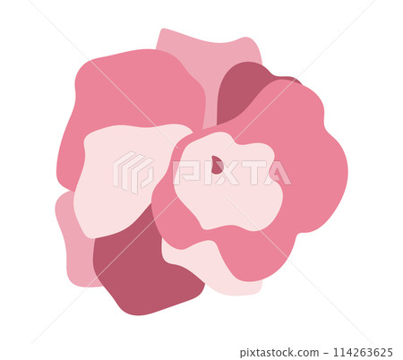 Abstract pink rose head in flat design. Spring blooming blossom closeup. Vector illustration isolated. 114263625
