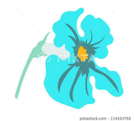 Abstract blue tropical flower in flat design. Blooming blossom head. Vector illustration isolated. 114263768