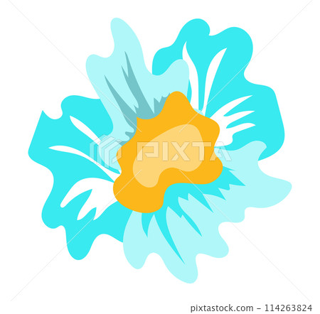 Abstract blue flower head in flat design. Beautiful petals blossom closeup. Vector illustration isolated. 114263824