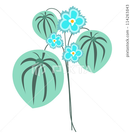 Abstract blue daisy with big leaves in flat design. Blooming bouquet. Vector illustration isolated. Abstract blue daisy with big leaves in flat design. Blooming bouquet. Vector illustration isolated. 114263843