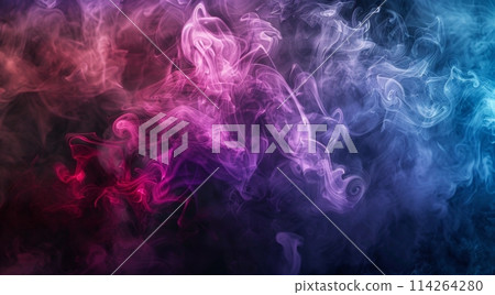 Vivid swirls of blue and pink smoke intertwine, creating a dynamic and ethereal motion background 114264280