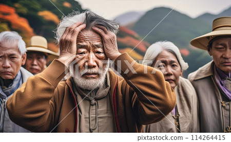People holding their heads in worries (AI-generated image) 114264415