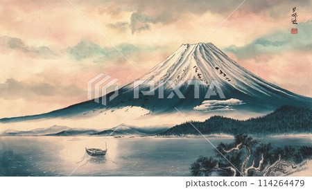 日本畫風格的富士山插畫 114264479