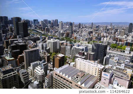 Golden Week, early May, young leaves, Osaka Castle Park in early summer, Osaka Castle with fresh greenery as seen from the lounge of a high-rise apartment Golden Week, early May, young leaves, Osaka Castle Park in early summer, Osaka Castle with fresh greenery as seen from the lounge of a high-rise apartment 114264622