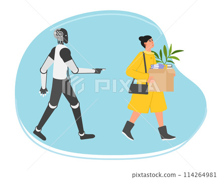 AI Robot People Unemployment Job loss Work problem 114264981