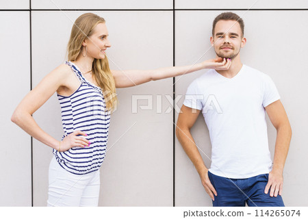 Girl touching tender her boyfriend Girl touching tender her boyfriend 114265074