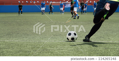 Soccer football, hot moments of soccer match, soccer players in action on the stadium 114265148