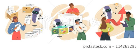 People using help of neural networks and artificial intelligence at work 114265283