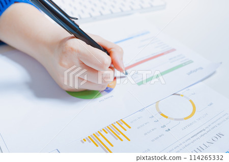 work and learn online in new normal concept from woman writing on business document 114265332