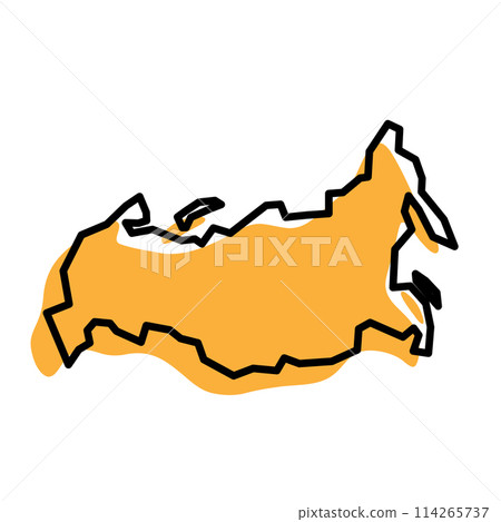 Russia country simplified map. Orange silhouette with thick black sharp contour outline isolated on white background. Simple vector icon Russia country simplified map. Orange silhouette with thick black sharp contour outline isolated on white background. Simple vector icon 114265737