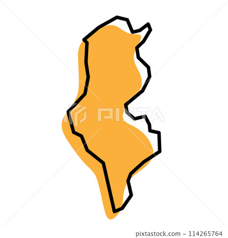 Tunisia country simplified map. Orange silhouette with thick black sharp contour outline isolated on white background. Simple vector icon Tunisia country simplified map. Orange silhouette with thick black sharp contour outline isolated on white background. Simple vector icon 114265764