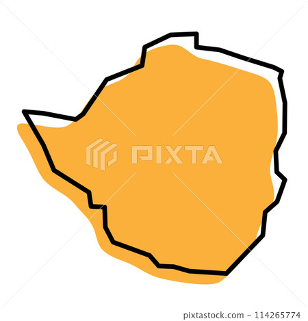 Zimbabwe country simplified map. Orange silhouette with thick black sharp contour outline isolated on white background. Simple vector icon 114265774