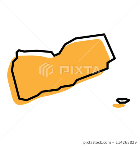 Yemen country simplified map. Orange silhouette with thick black sharp contour outline isolated on white background. Simple vector icon Yemen country simplified map. Orange silhouette with thick black sharp contour outline isolated on white background. Simple vector icon 114265829