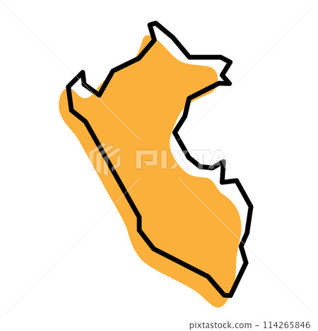 Peru country simplified map. Orange silhouette with thick black sharp contour outline isolated on white background. Simple vector icon Peru country simplified map. Orange silhouette with thick black sharp contour outline isolated on white background. Simple vector icon 114265846