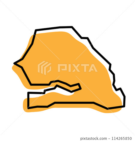 Senegal country simplified map. Orange silhouette with thick black sharp contour outline isolated on white background. Simple vector icon Senegal country simplified map. Orange silhouette with thick black sharp contour outline isolated on white background. Simple vector icon 114265850