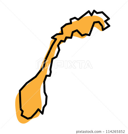 Norway country simplified map. Orange silhouette with thick black sharp contour outline isolated on white background. Simple vector icon 114265852