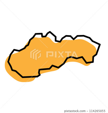 Slovakia country simplified map. Orange silhouette with thick black sharp contour outline isolated on white background. Simple vector icon 114265855