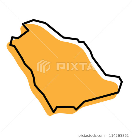 Saudi Arabia country simplified map. Orange silhouette with thick black sharp contour outline isolated on white background. Simple vector icon 114265861