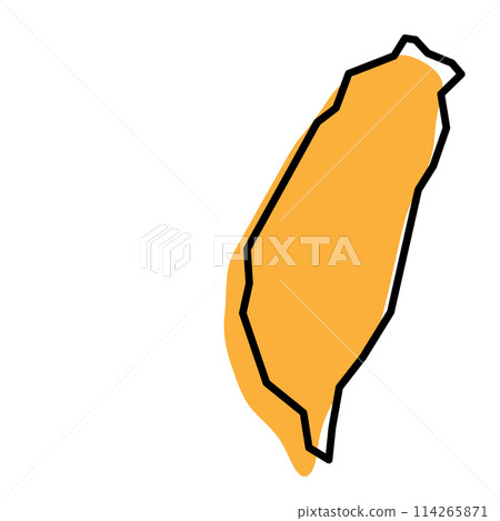 Taiwan country simplified map. Orange silhouette with thick black sharp contour outline isolated on white background. Simple vector icon 114265871