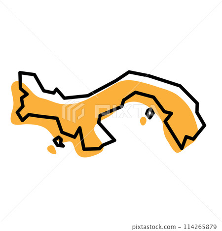 Panama country simplified map. Orange silhouette with thick black sharp contour outline isolated on white background. Simple vector icon 114265879