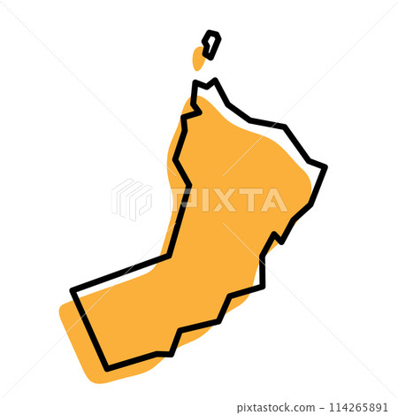 Oman country simplified map. Orange silhouette with thick black sharp contour outline isolated on white background. Simple vector icon Oman country simplified map. Orange silhouette with thick black sharp contour outline isolated on white background. Simple vector icon 114265891
