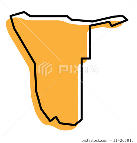 Namibia country simplified map. Orange silhouette with thick black sharp contour outline isolated on white background. Simple vector icon 114265913