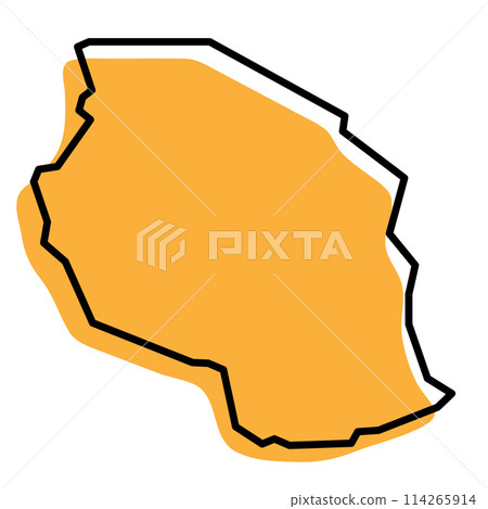 Tanzania country simplified map. Orange silhouette with thick black sharp contour outline isolated on white background. Simple vector icon 114265914