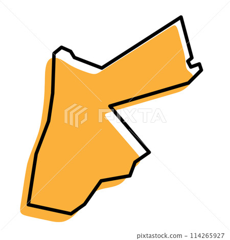 Jordan country simplified map. Orange silhouette with thick black sharp contour outline isolated on white background. Simple vector icon 114265927