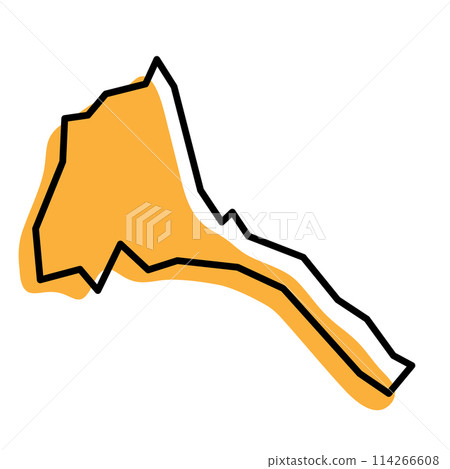 Eritrea country simplified map. Orange silhouette with thick black sharp contour outline isolated on white background. Simple vector icon 114266608