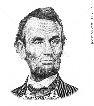 President Abraham Lincoln (1809-1865) portrait from five american dollars 114266746