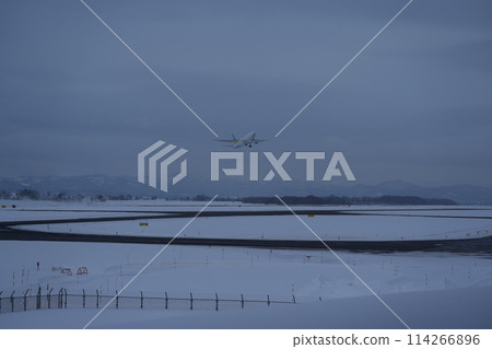 Plane taking off from Asahikawa Airport Plane taking off from Asahikawa Airport 114266896