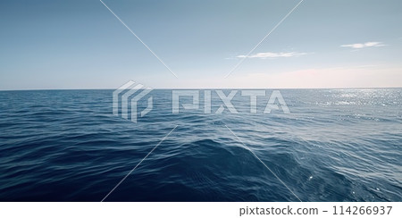 Panorama landscape of empty blue sea and sky blue background. Generative AI 114266937
