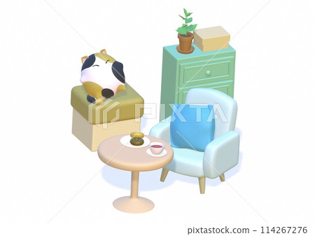 3D illustration of the living room, bird's-eye view 3D illustration of the living room, bird's-eye view 114267276