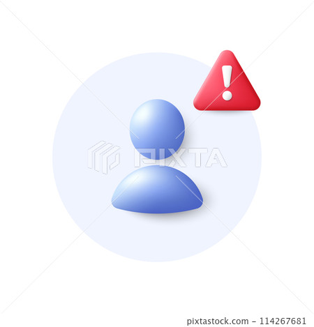 Avatar placeholder with attention alert 3d icon. Business communication headshot. Profile avatar with danger sign. Neutral gender user. Profile portrait. Warning button with avatar headshot. Vector 114267681