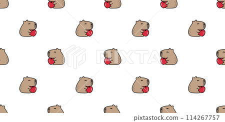 capybara seamless pattern vector apple fruit pet doodle cartoon south america animal gift wrapping paper tile background repeat wallpaper illustration scarf isolated design 114267757