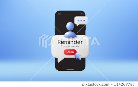 Phone friend message on screen. New notice on the smartphone. Friend request alert notification. Important event push chat message. Calendar friend reminder notification speech bubble. Vector 114267785