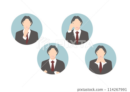 Thinking, crossing one's arms, worrying, pondering, mid-level business person/manager, icon style Thinking, crossing one's arms, worrying, pondering, mid-level business person/manager, icon style 114267991