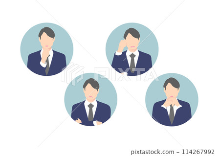 Thinking, crossing one's arms, worrying, pondering, mid-level business person/manager, icon style 114267992