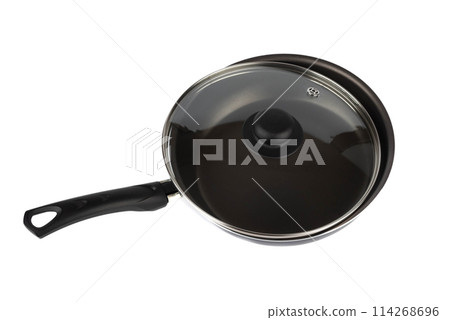 Metal roasting pan with glass lid isolated on a white background... Metal roasting pan with glass lid isolated on a white background... 114268696