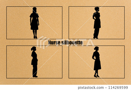 Woman nurse Silhouette Set. Vector illustration art , Nurse female silhouettes black Clipart Collection 114269599
